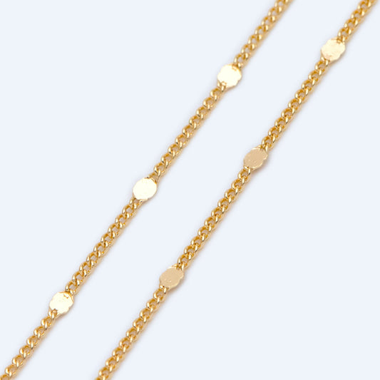 Tiny Gold/ Silver Tone Curb Chains, 0.9mm Thin Chain with 1.6mm Flat Disc, Delicate Chains for DIY Necklace (#LK-240)/ 1 Meter=3.3 ft