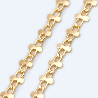 Gold plated Brass Link Chains 3.6mm, Floral Specialty Chains for DIY Necklace (#LK-242-1)/ 1 Meter=3.3 ft