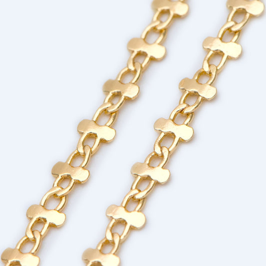 Gold plated Brass Link Chains 3.6mm, Floral Specialty Chains for DIY Necklace (#LK-242-1)/ 1 Meter=3.3 ft