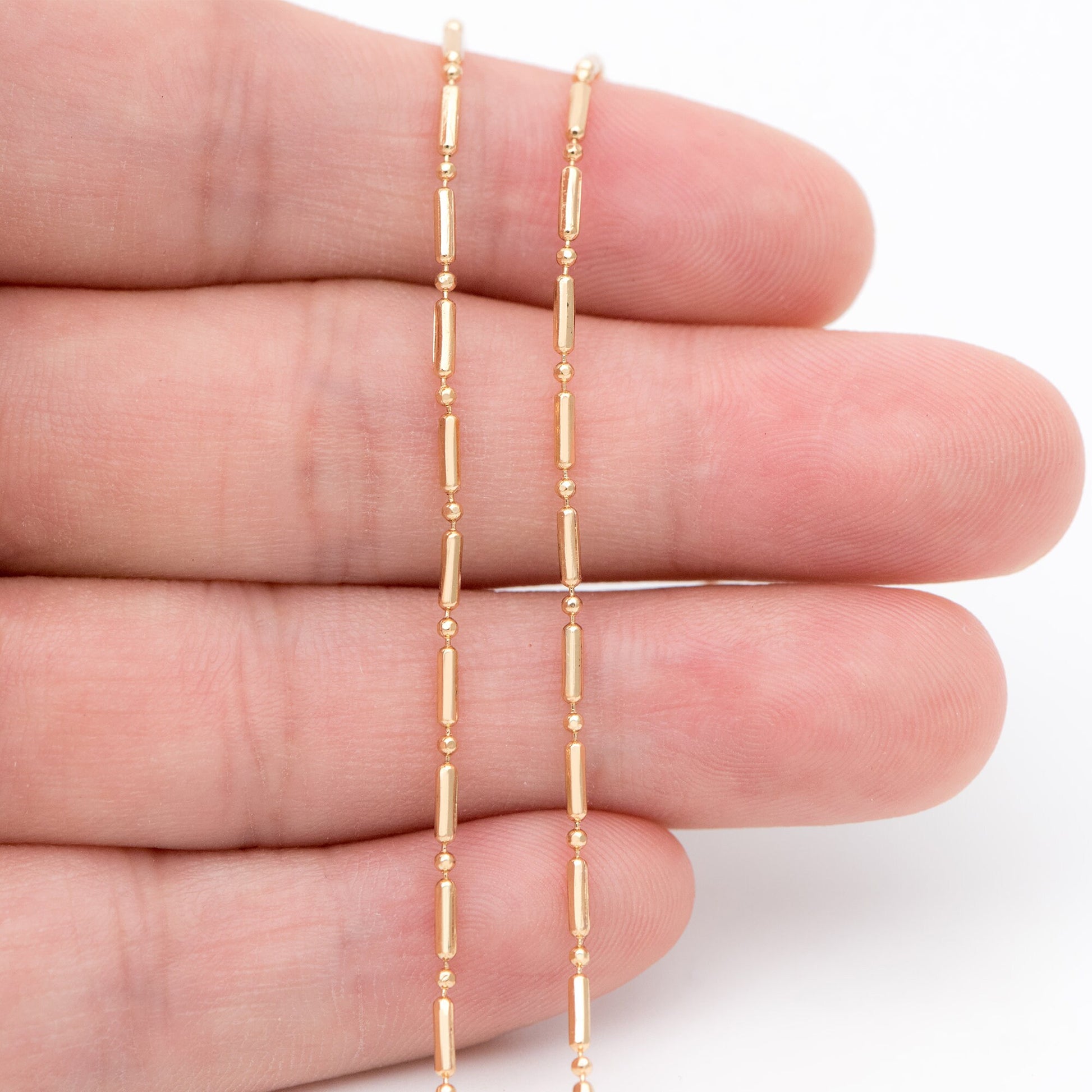 Gold Bar and Ball Chains 1.3mm, DIY Necklace Chain Wholesale (#LK-244-1)/ 1 Meter=3.3 ft