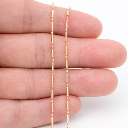 Gold Bar and Ball Chains 1.3mm, DIY Necklace Chain Wholesale (#LK-244-1)/ 1 Meter=3.3 ft
