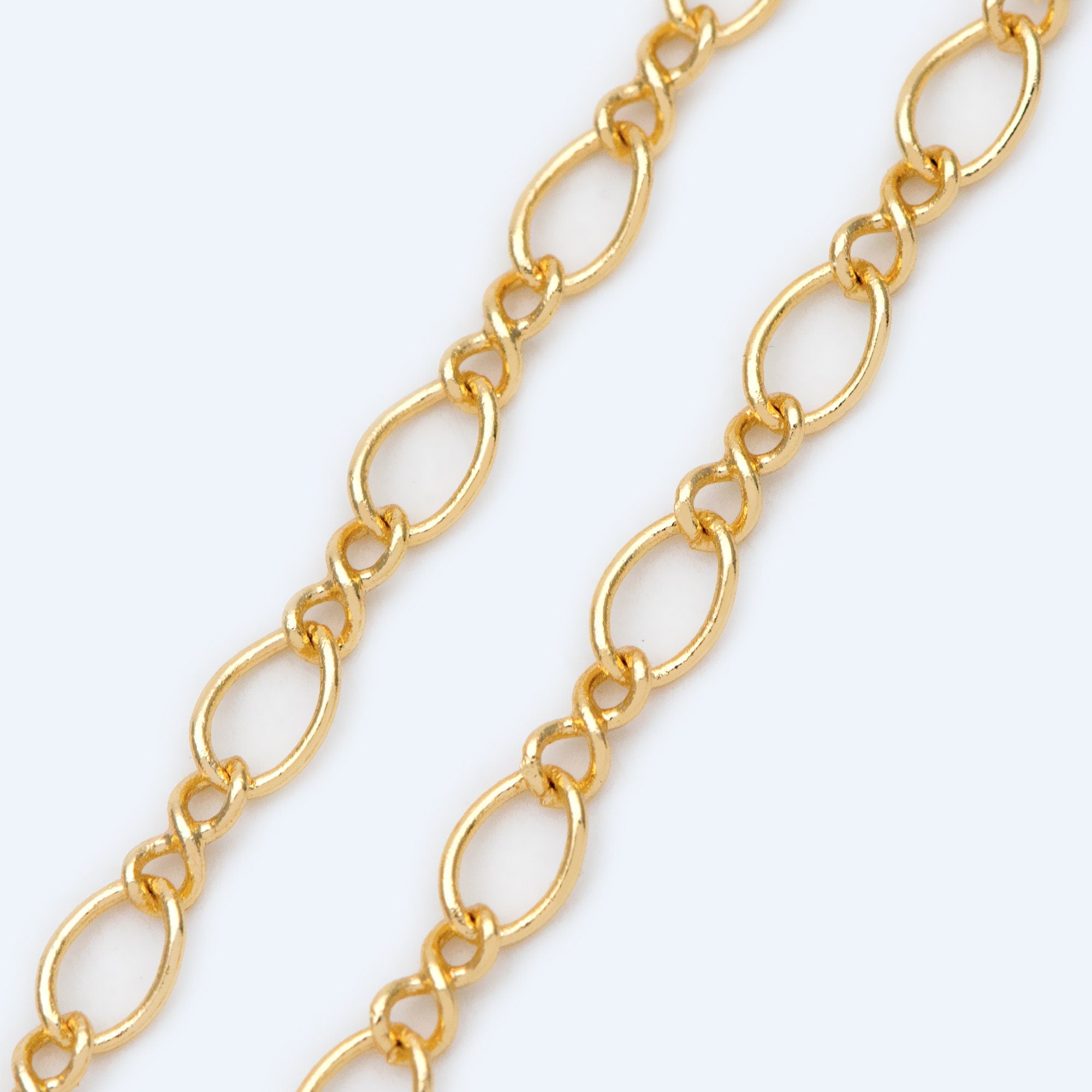 Gold plated Brass Figaro Chains 3.5mm, Long and Short Cable Chains (#LK-151)/ 1 Meter=3.3 ft