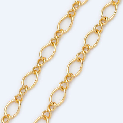 Gold plated Brass Figaro Chains 3.5mm, Long and Short Cable Chains (#LK-151)/ 1 Meter=3.3 ft