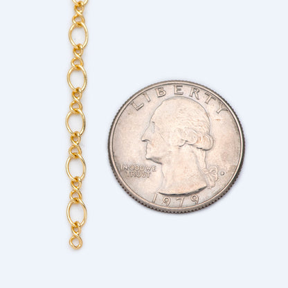Gold plated Brass Figaro Chains 3.5mm, Long and Short Cable Chains (#LK-151)/ 1 Meter=3.3 ft
