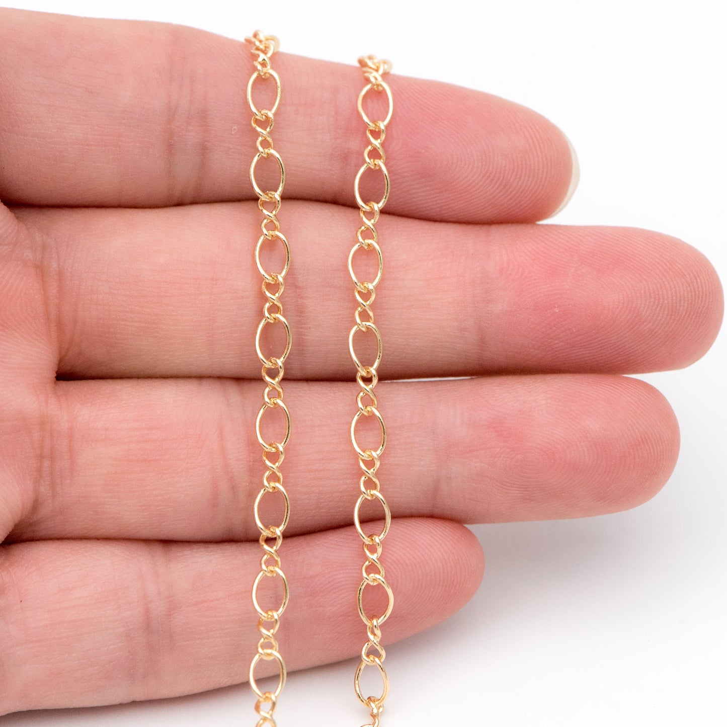 Gold plated Brass Figaro Chains 3.5mm, Long and Short Cable Chains (#LK-151)/ 1 Meter=3.3 ft
