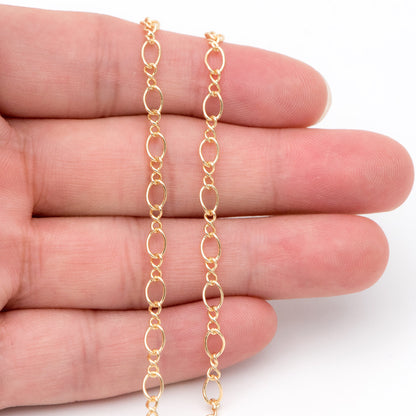 Gold plated Brass Figaro Chains 3.5mm, Long and Short Cable Chains (#LK-151)/ 1 Meter=3.3 ft