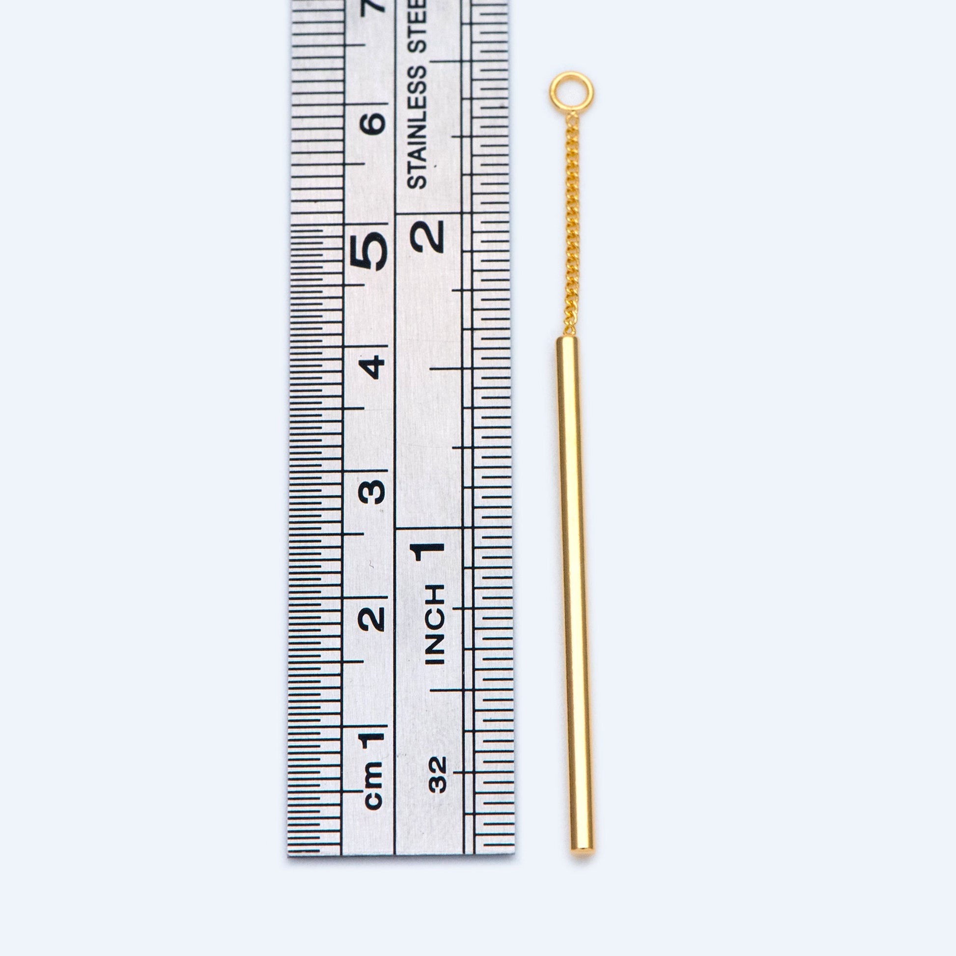 10pcs Long Bar Charms 63mm, Gold/ Rhodium plated Brass Stick Pendants (GB-1279-D)