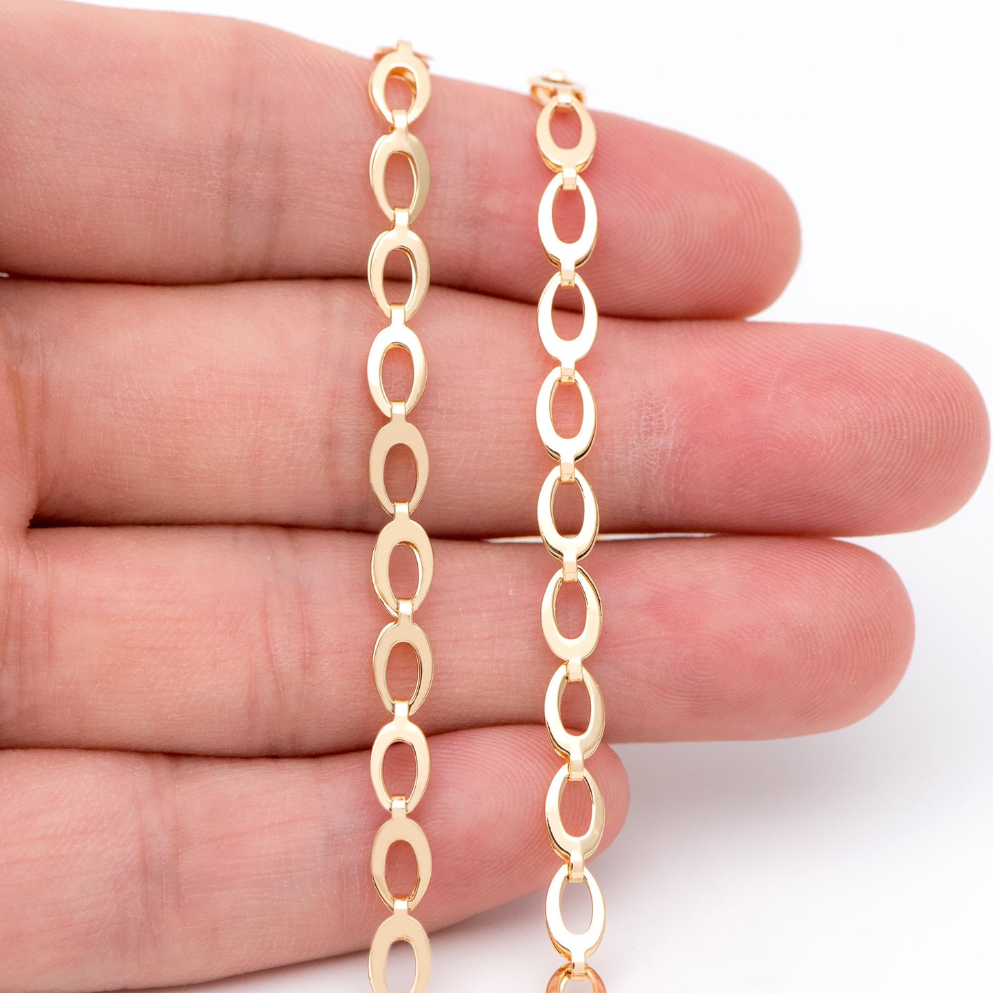 Gold/ Silver tone Specialty Chains, Gold/ Rhodium plated Brass, Link Size 4x8mm, Bulk Chain Wholesale (#LK-232)/ 1 Meter=3.3 ft