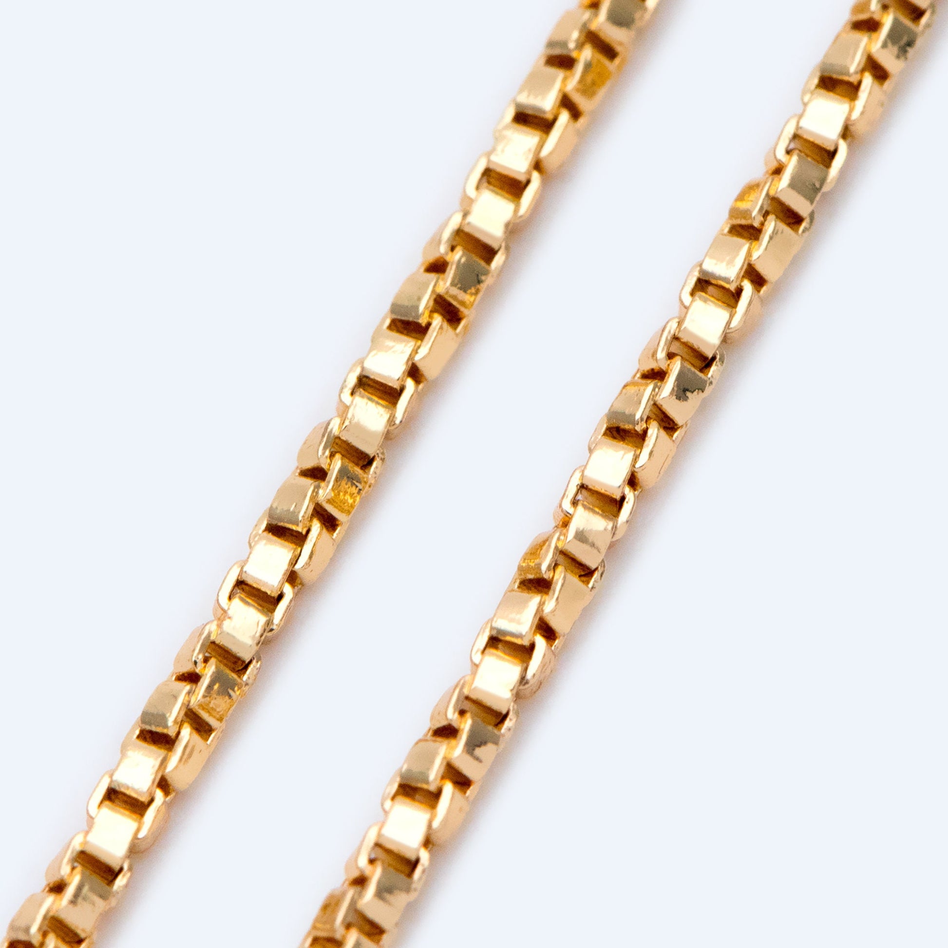 Gold/ Silver Tone Twisted Box Chains 1.8mm, Gold/ Rhodium plated Brass Box Chain Wholesale (#LK-234)/ 1 Meter=3.3 ft