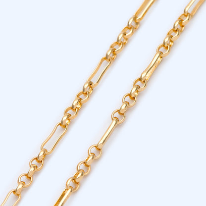 Gold plated Brass Figaro Chains 2.3mm, Long and Short Link Chains (#LK-235-1)/ 1 Meter=3.3 ft