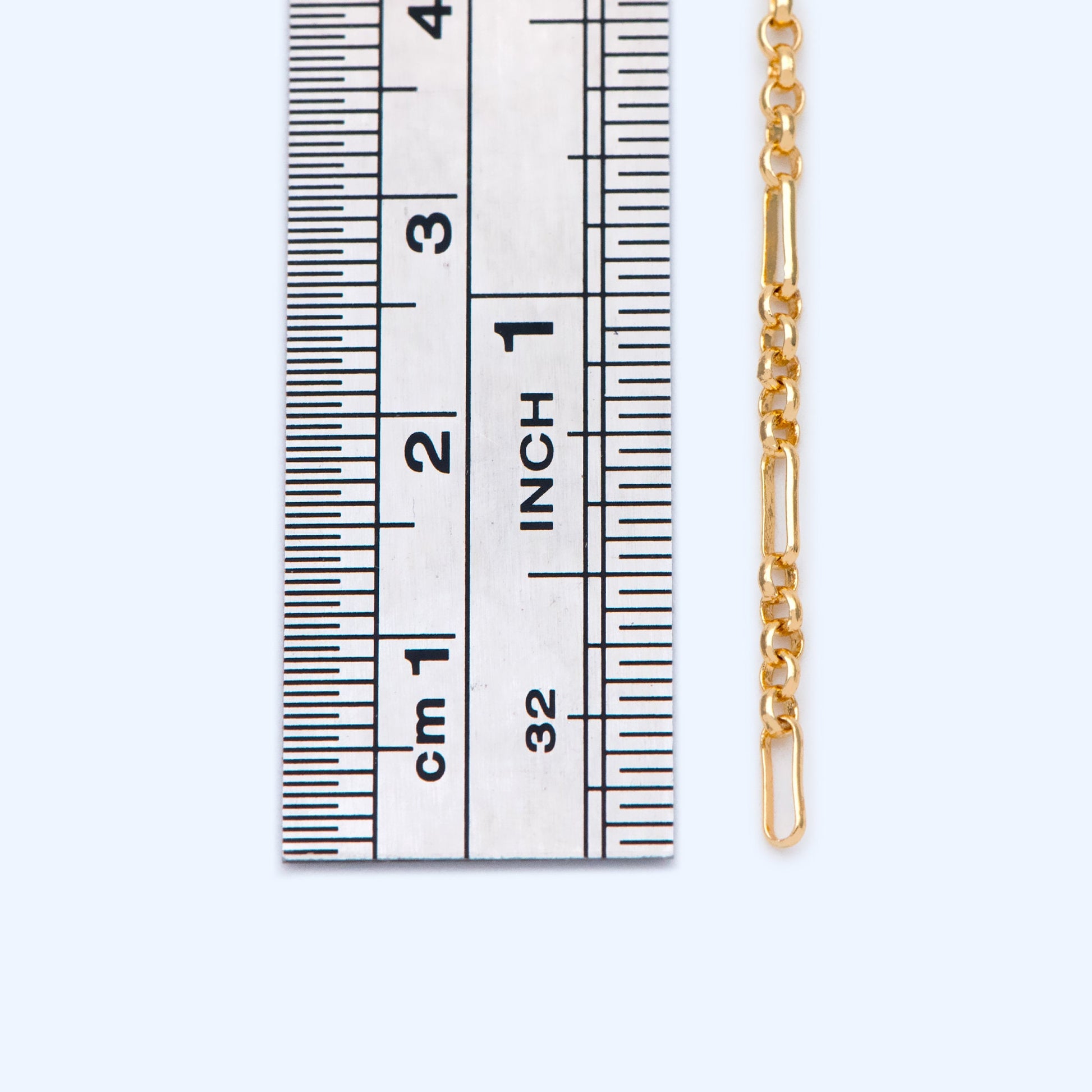 Gold plated Brass Figaro Chains 2.3mm, Long and Short Link Chains (#LK-235-1)/ 1 Meter=3.3 ft