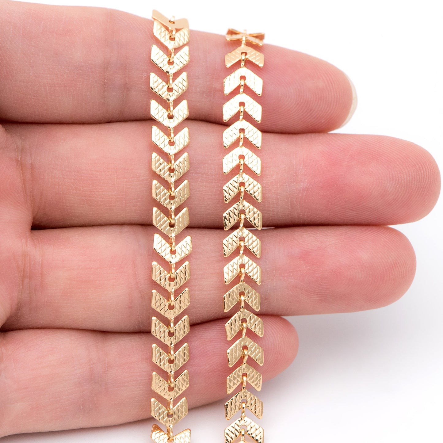 Gold plated Brass Chevron Chain 6.5mm, Decorative Arrow Chain, Herringbone Designer Chain (#LK-103)/ 1 Meter=3.3ft