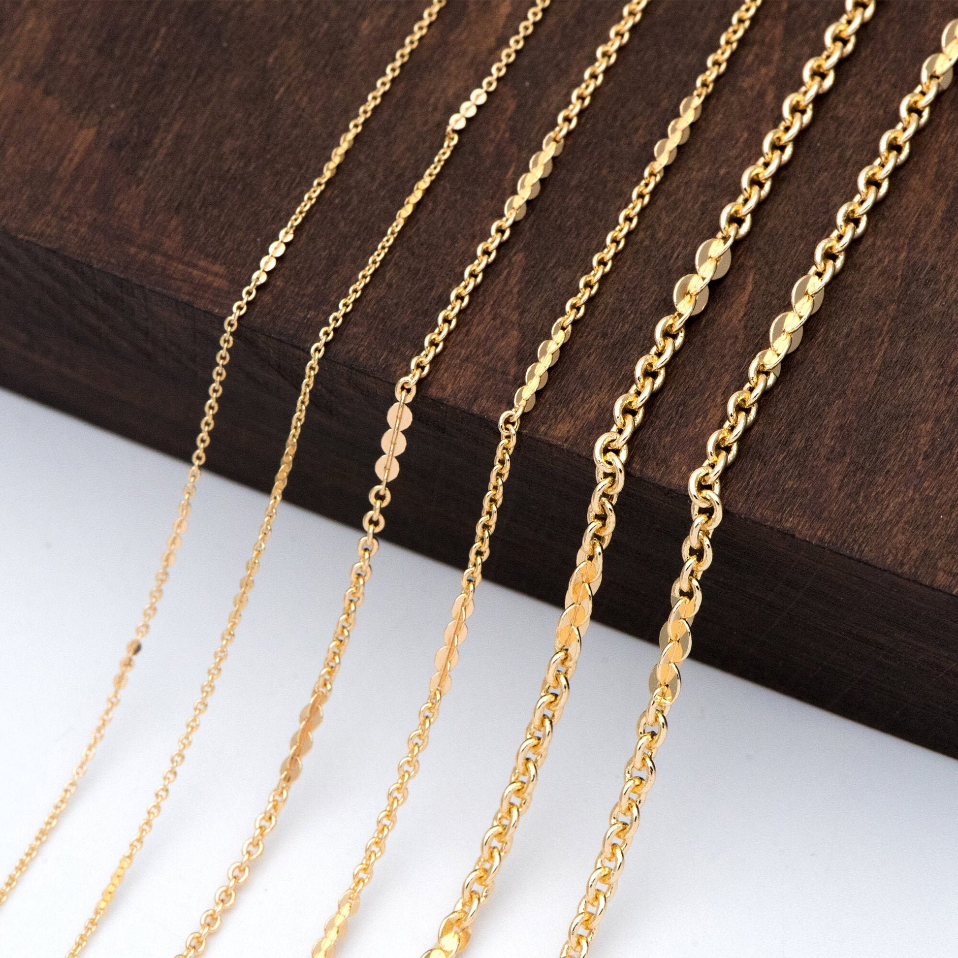 Gold plated Brass Cable Chains, 1.2/ 1.7/ 2/ 2.7mm Thin, Delicate Link Chains (#LK-104)/ 1 Meter=3.3 ft