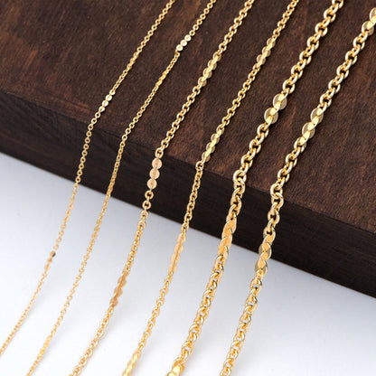 Gold plated Brass Cable Chains, 1.2/ 1.7/ 2/ 2.7mm Thin, Delicate Link Chains (#LK-104)/ 1 Meter=3.3 ft