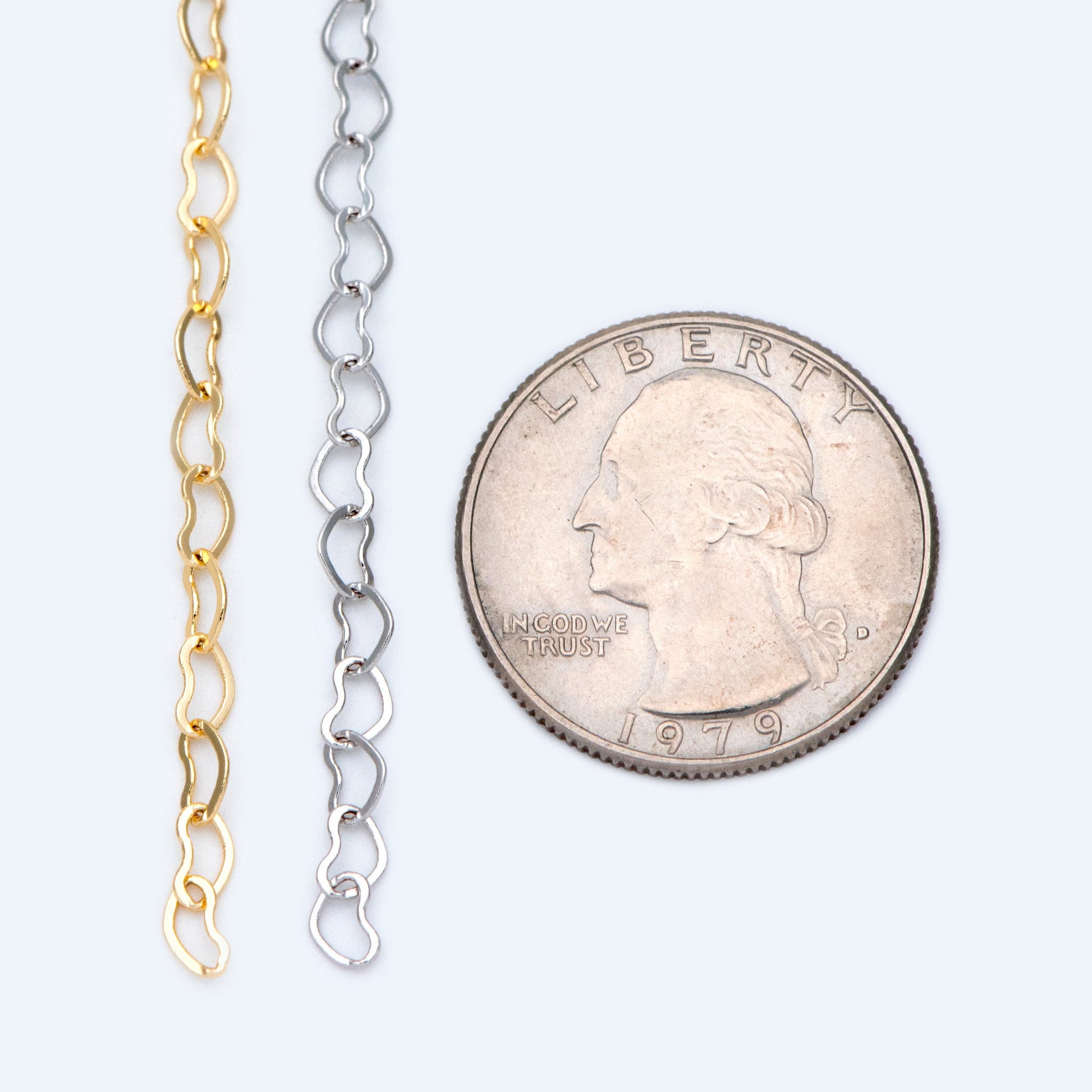 Gold/ Silver tone Heart Chains, Gold/ Rhodium/ Rose Gold plated Brass Designer Chain, 3.5mm Thin Decorative Chains (#LK-105)/ 1 Meter=3.3 ft