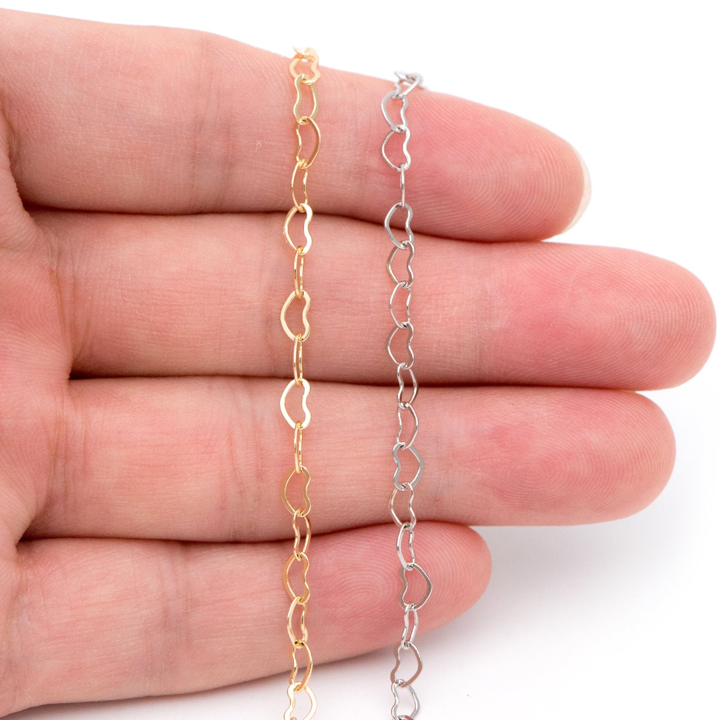 Gold/ Silver tone Heart Chains, Gold/ Rhodium/ Rose Gold plated Brass Designer Chain, 3.5mm Thin Decorative Chains (#LK-105)/ 1 Meter=3.3 ft