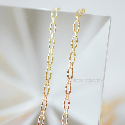 Gold/ Rhodium plated Brass Oval Cable Chains, Real Gold/ Silver Decorative Designer Chain 1.5/ 2.1/ 2.5mm (#LK-150)/ 1 Meter=3.3 ft