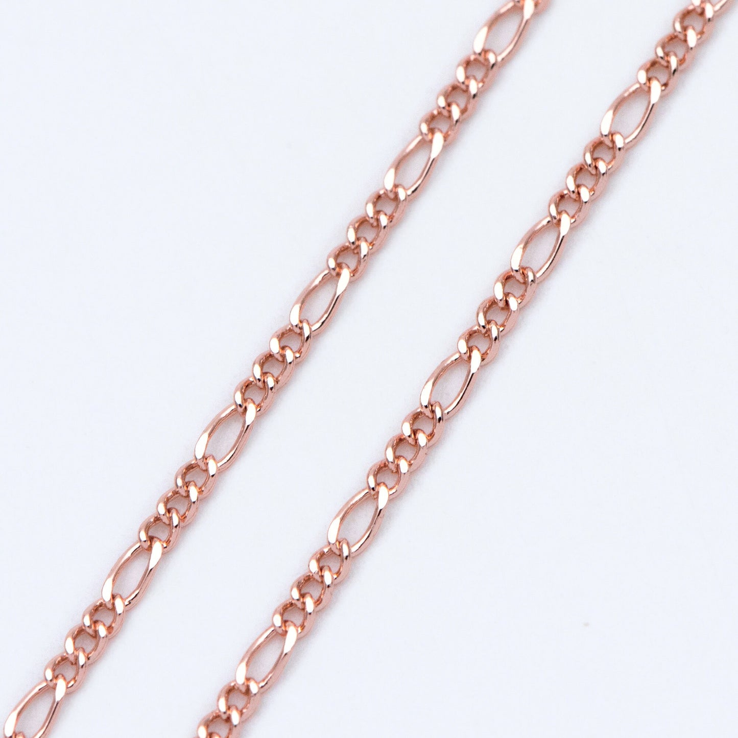 Gold/ Silver/ Rose God Figaro Chains, Real Gold/ Rhodium plated Brass, Color Not Easily Tarnish (#LK-168)/ 1 Meter=3.3 ft