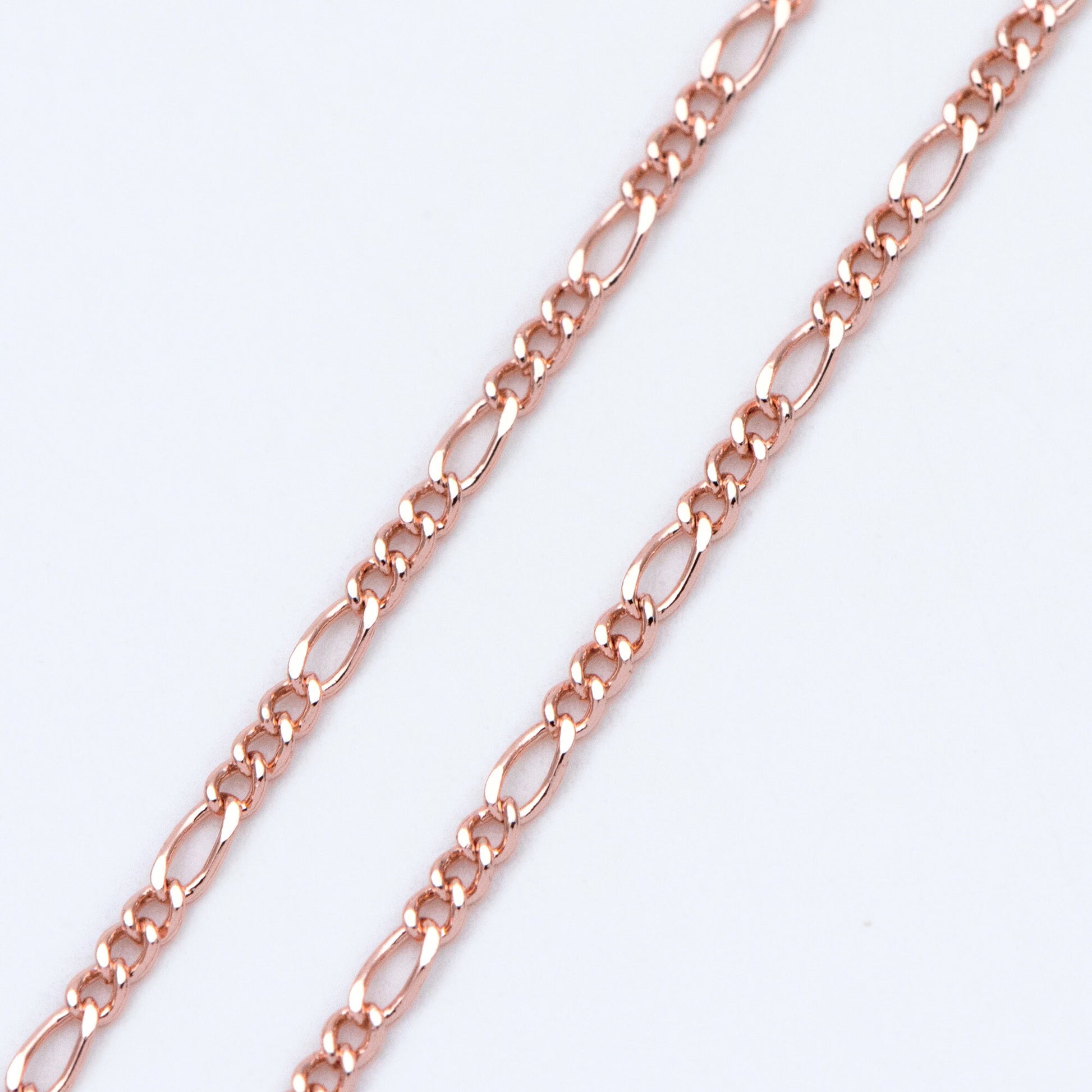 Gold/ Silver/ Rose God Figaro Chains, Real Gold/ Rhodium plated Brass, Color Not Easily Tarnish (#LK-168)/ 1 Meter=3.3 ft