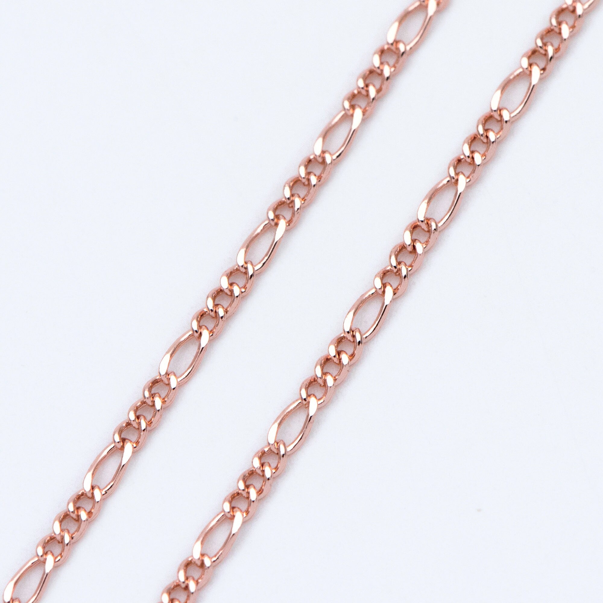 Gold/ Silver/ Rose God Figaro Chains, Real Gold/ Rhodium plated Brass, Color Not Easily Tarnish (#LK-168)/ 1 Meter=3.3 ft