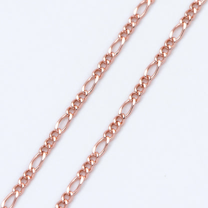 Gold/ Silver/ Rose God Figaro Chains, Real Gold/ Rhodium plated Brass, Color Not Easily Tarnish (#LK-168)/ 1 Meter=3.3 ft