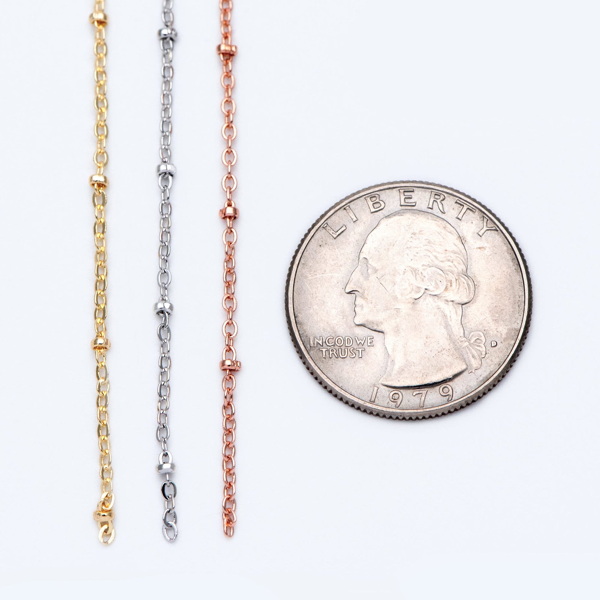 Satellite Chains Wholesale, 1.7mm Cable Chain with 2.2mm Beads, Gold/ Silver/ Rose Gold plated Brass (#LK-169)/ 1 Meter=3.3 ft