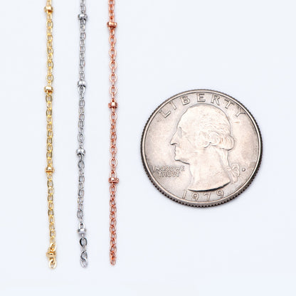 Satellite Chains Wholesale, 1.7mm Cable Chain with 2.2mm Beads, Gold/ Silver/ Rose Gold plated Brass (#LK-169)/ 1 Meter=3.3 ft