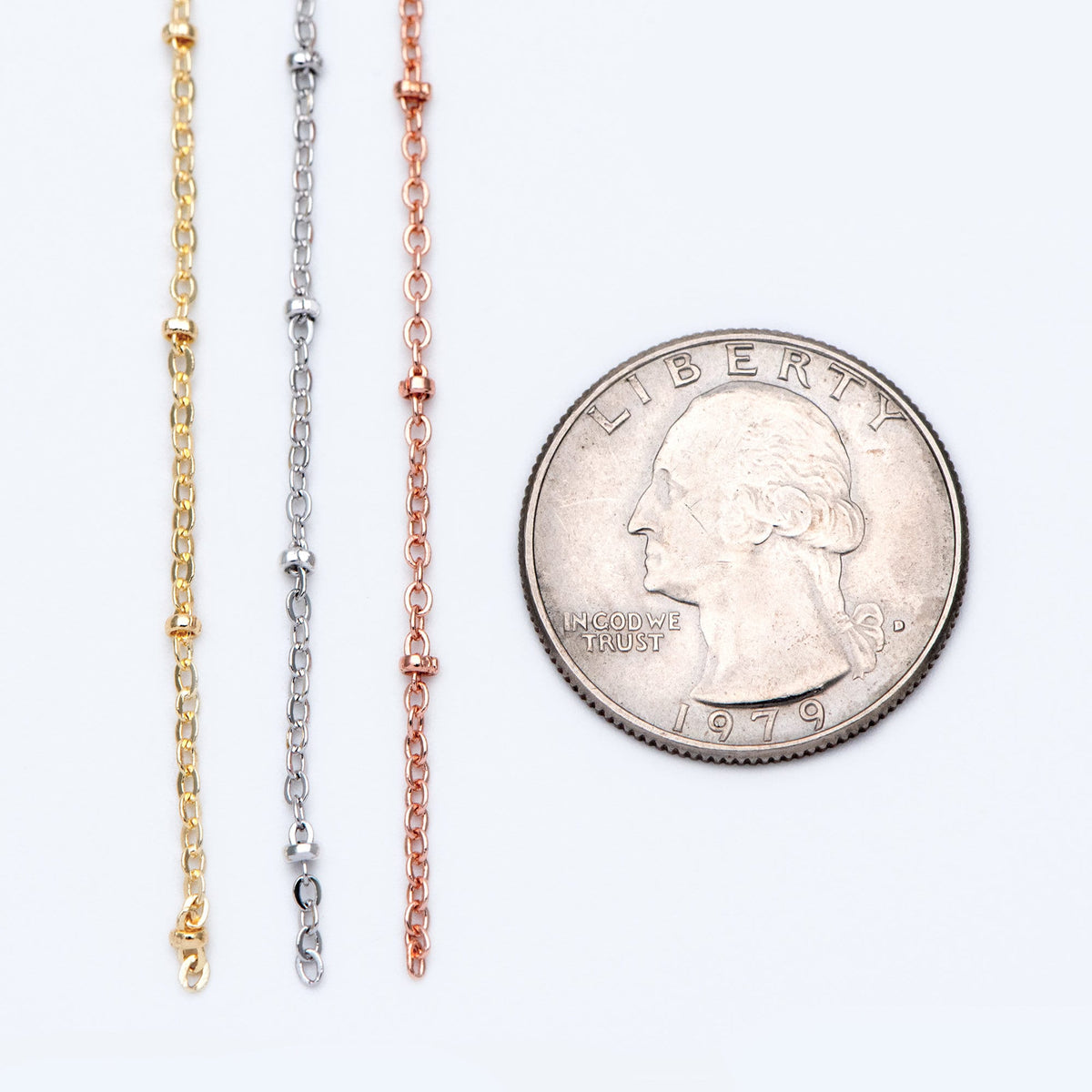 Satellite Chains Wholesale, 1.7mm Cable Chain with 2.2mm Beads, Gold/ Silver/ Rose Gold plated Brass (#LK-169)/ 1 Meter=3.3 ft