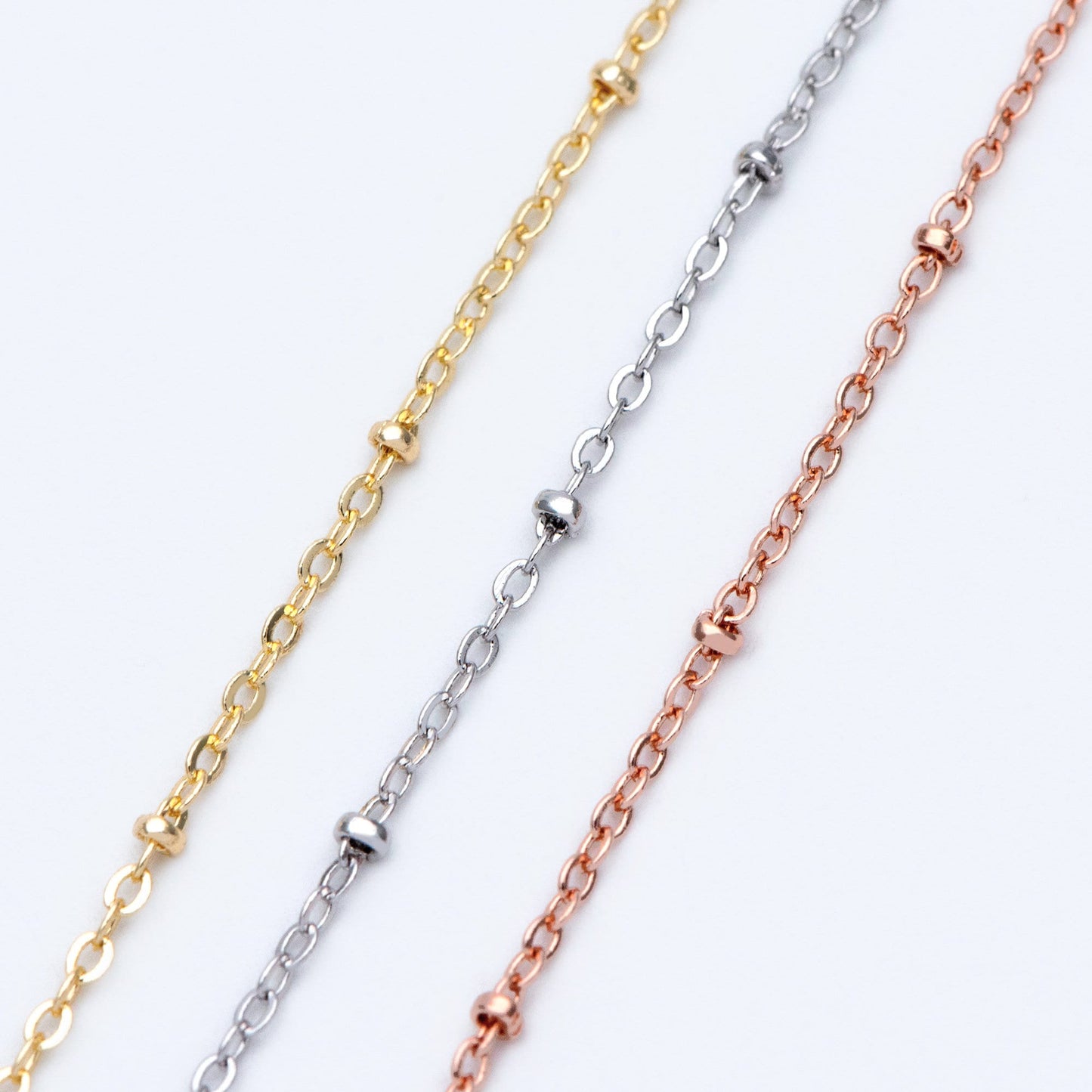 Satellite Chains Wholesale, 1.7mm Cable Chain with 2.2mm Beads, Gold/ Silver/ Rose Gold plated Brass (#LK-169)/ 1 Meter=3.3 ft