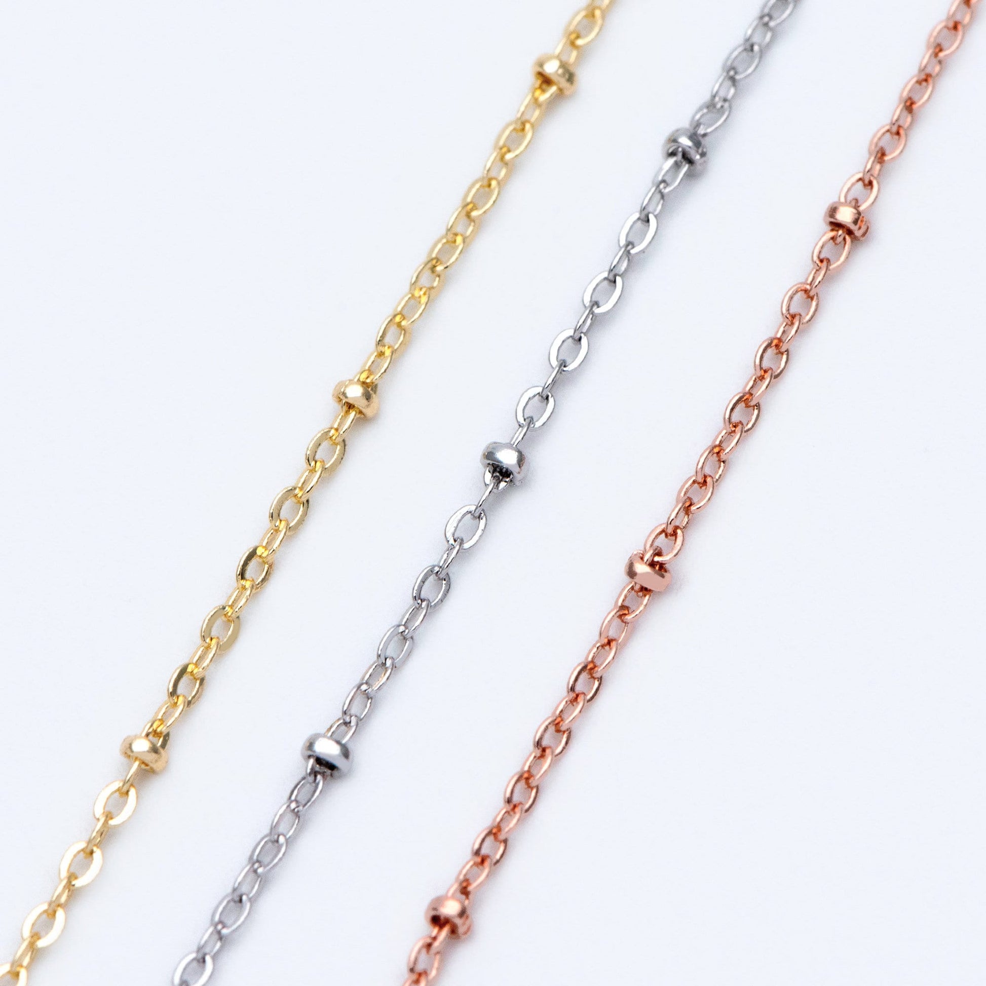 Satellite Chains Wholesale, 1.7mm Cable Chain with 2.2mm Beads, Gold/ Silver/ Rose Gold plated Brass (#LK-169)/ 1 Meter=3.3 ft