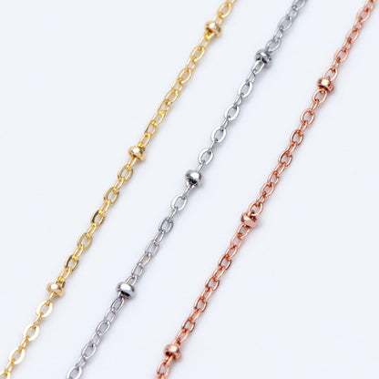 Satellite Chains Wholesale, 1.7mm Cable Chain with 2.2mm Beads, Gold/ Silver/ Rose Gold plated Brass (#LK-169)/ 1 Meter=3.3 ft