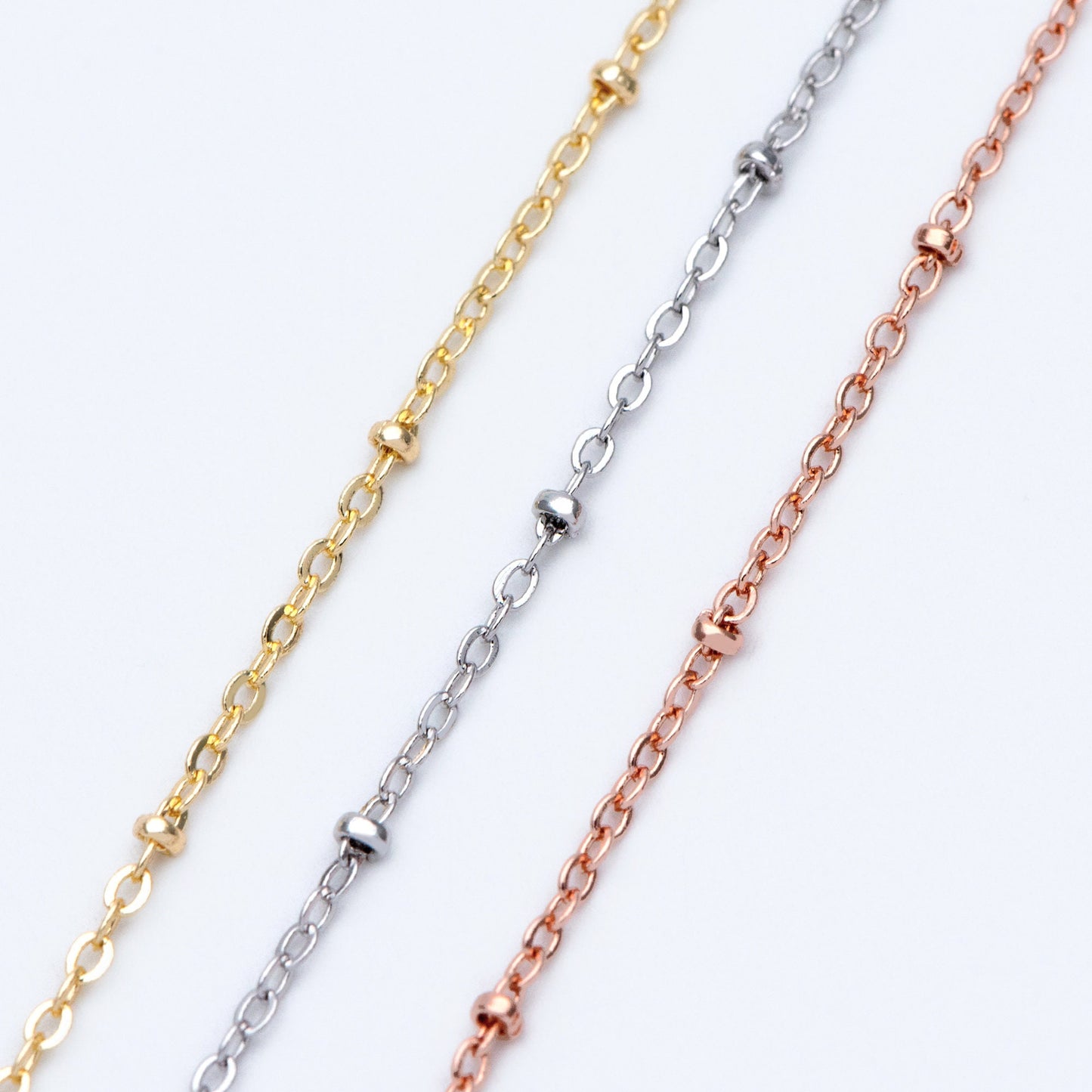 Satellite Chains Wholesale, 1.7mm Cable Chain with 2.2mm Beads, Gold/ Silver/ Rose Gold plated Brass (#LK-169)/ 1 Meter=3.3 ft