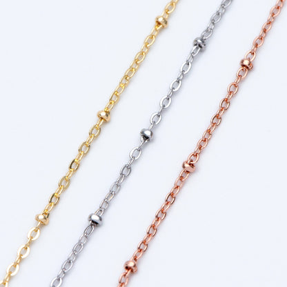 Satellite Chains Wholesale, 1.7mm Cable Chain with 2.2mm Beads, Gold/ Silver/ Rose Gold plated Brass (#LK-169)/ 1 Meter=3.3 ft