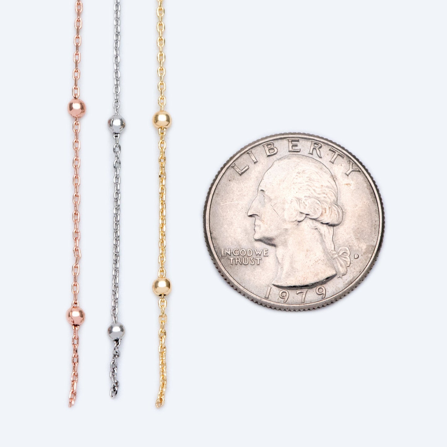 Gold/ Silver/ Rose Gold Satellite Chains, 1.1mm Chain with 2.5mm Round Beads, Color Not Easily Tarnish (#LK-170)/ 1 Meter=3.3 ft