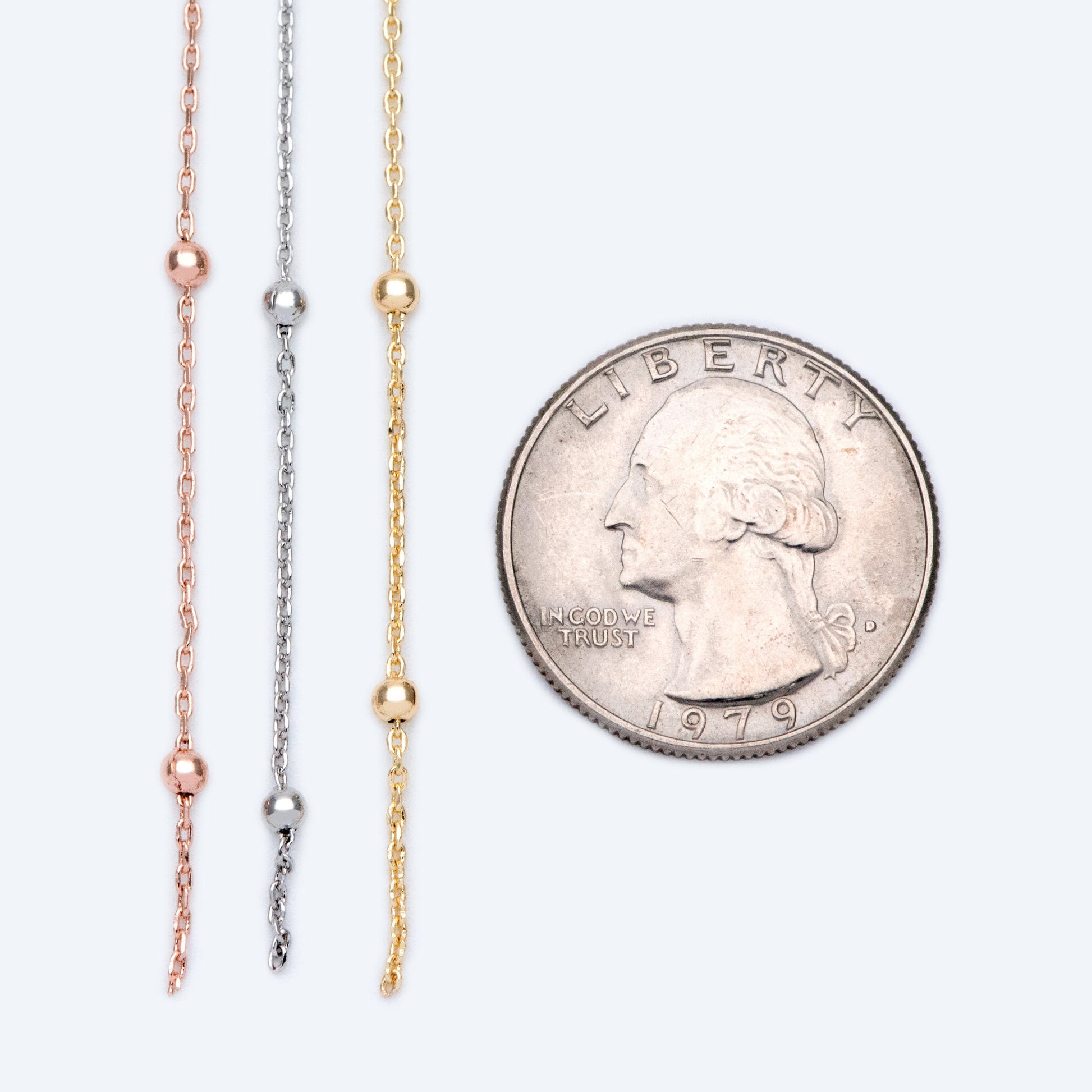 Gold/ Silver/ Rose Gold Satellite Chains, 1.1mm Chain with 2.5mm Round Beads, Color Not Easily Tarnish (#LK-170)/ 1 Meter=3.3 ft