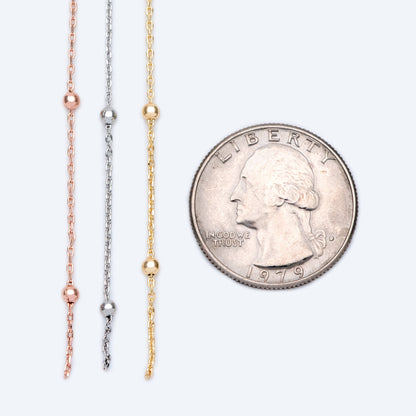 Gold/ Silver/ Rose Gold Satellite Chains, 1.1mm Chain with 2.5mm Round Beads, Color Not Easily Tarnish (#LK-170)/ 1 Meter=3.3 ft