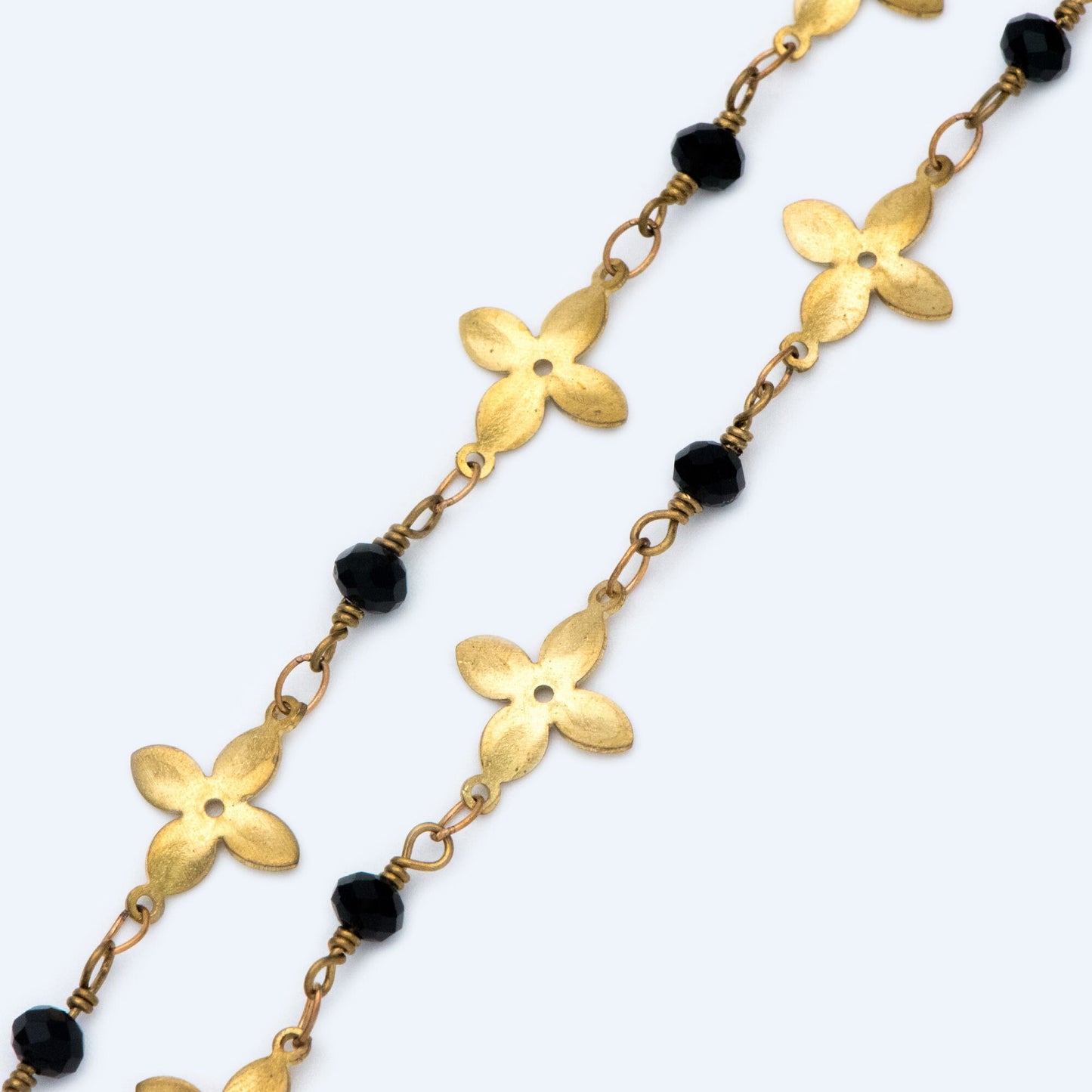 Raw Brass Flower Chain, Crystal Glass Beaded Chain (#LK-041)/ 1 Meter=3.3ft