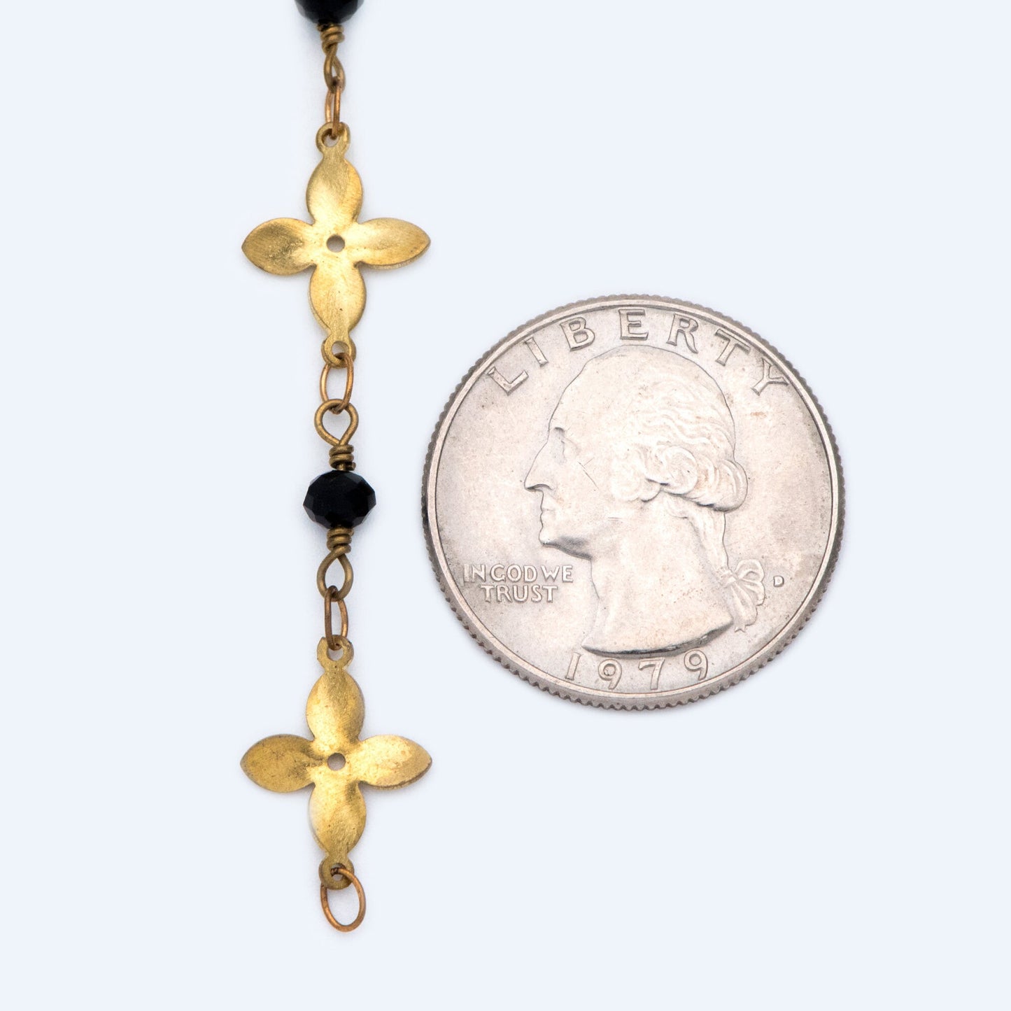 Raw Brass Flower Chain, Crystal Glass Beaded Chain (#LK-041)/ 1 Meter=3.3ft