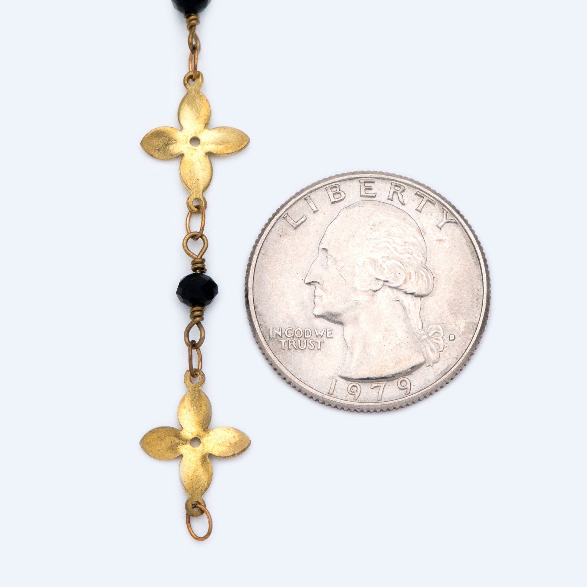 Raw Brass Flower Chain, Crystal Glass Beaded Chain (#LK-041)/ 1 Meter=3.3ft