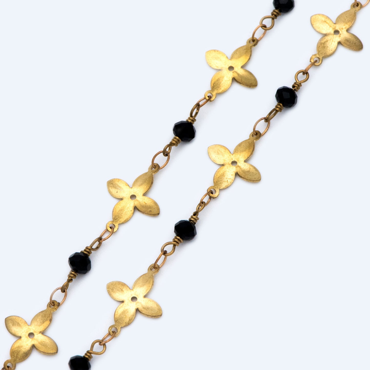 Raw Brass Flower Chain, Crystal Glass Beaded Chain (#LK-041)/ 1 Meter=3.3ft