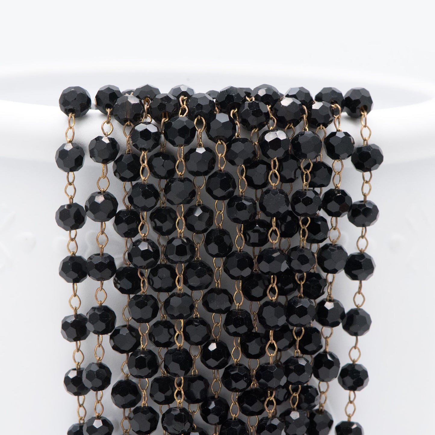 Crystal Faceted Round Bead Chain, Raw Brass Beaded Chains, 4mm Black (#LK-044-1)/ 1 Meter=3.3ft