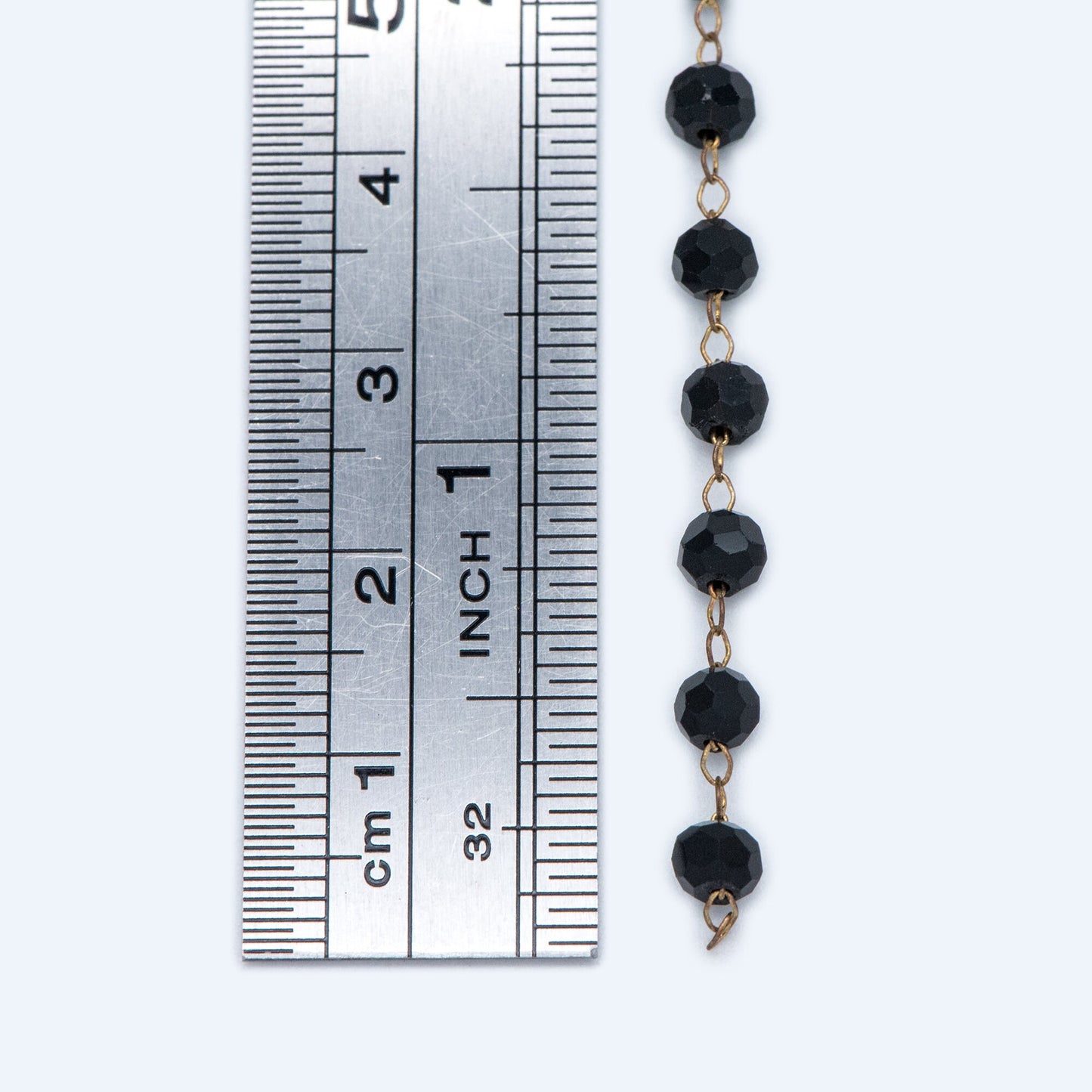 Crystal Faceted Round Bead Chain, Raw Brass Beaded Chains, 4mm Black (#LK-044-1)/ 1 Meter=3.3ft