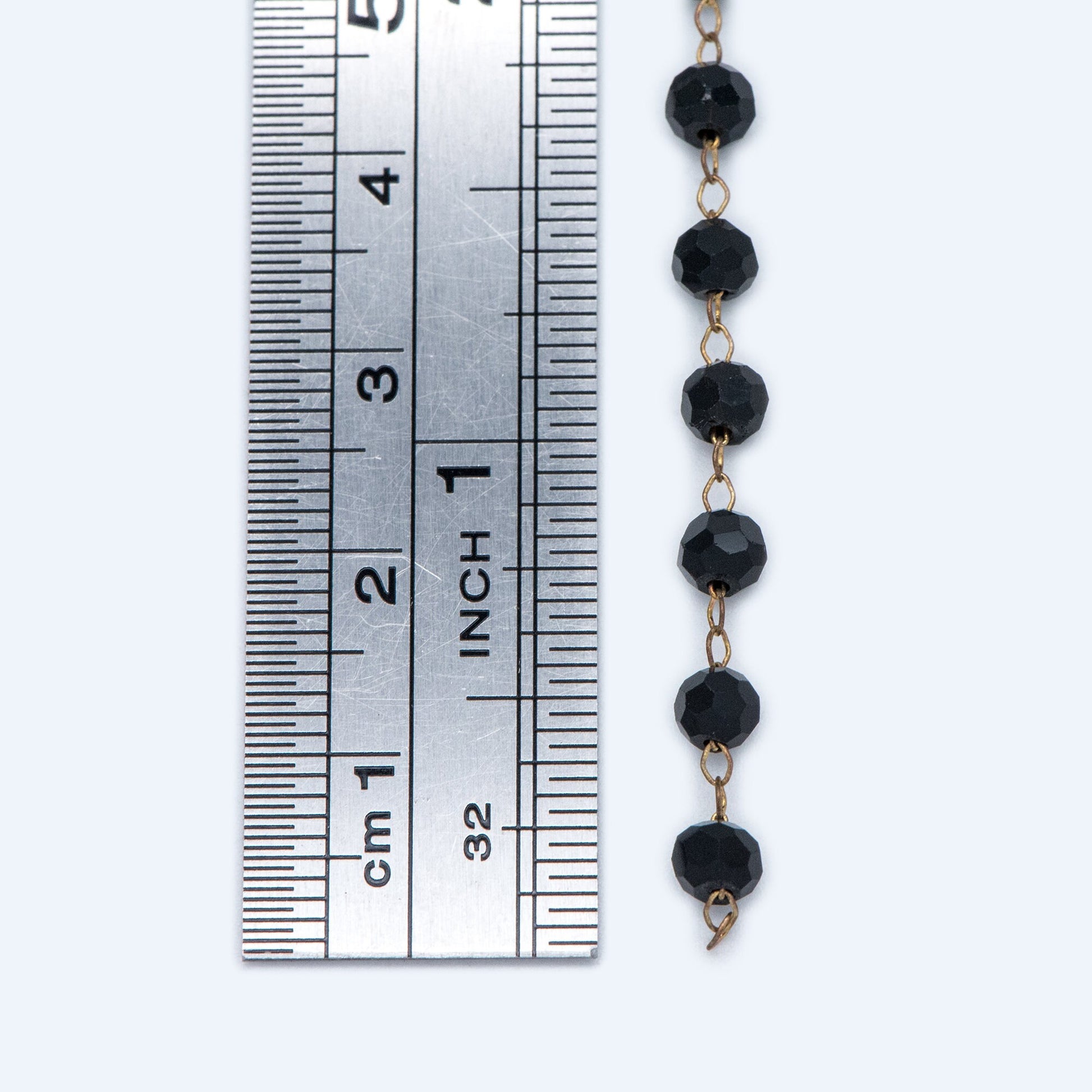 Crystal Faceted Round Bead Chain, Raw Brass Beaded Chains, 4mm Black (#LK-044-1)/ 1 Meter=3.3ft
