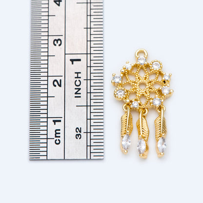 4pcs CZ Pave Gold Dreamcatcher Charms 27x14mm, Earring Part, Necklace Charm (GB-4639-C)