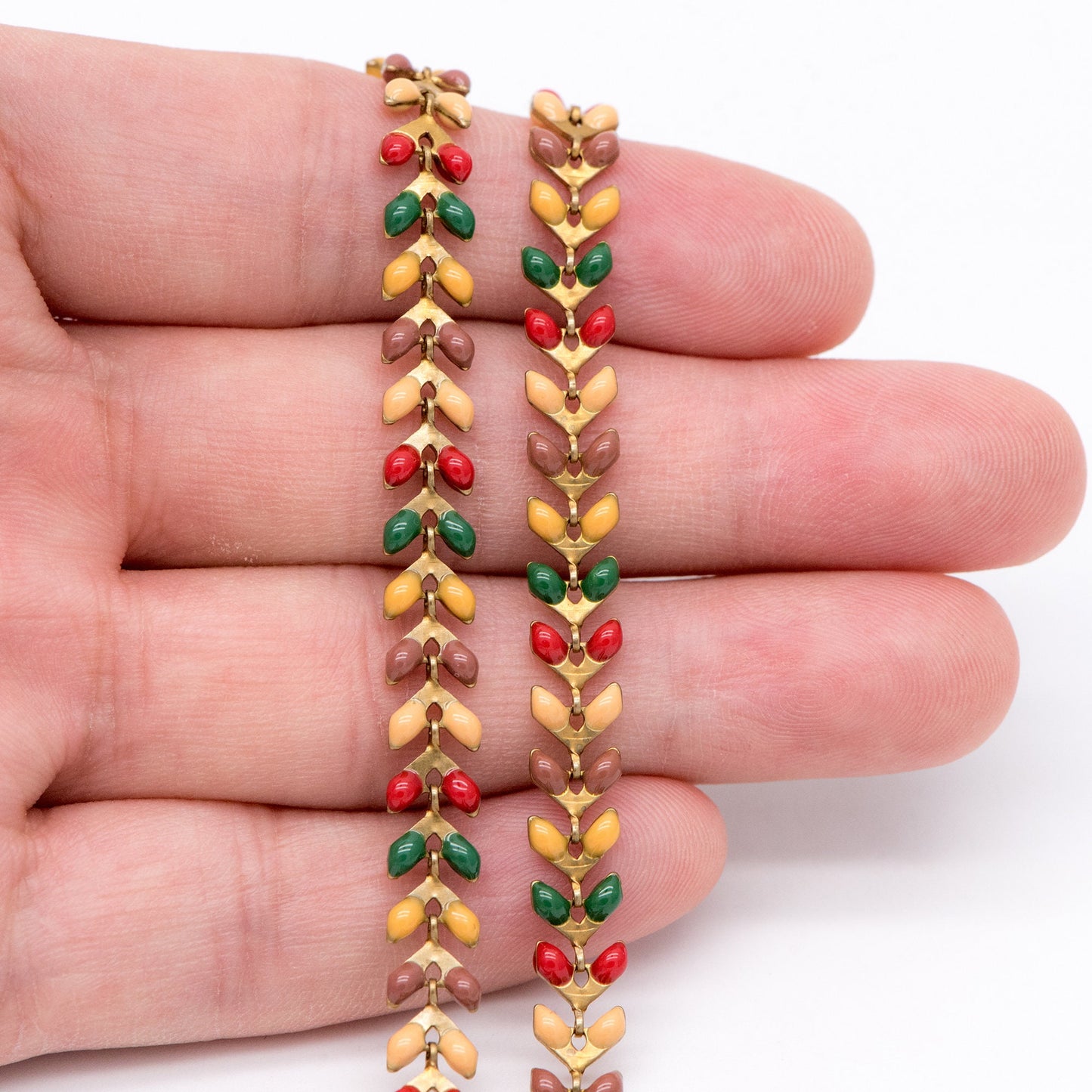 Rainbow Enamel Brass Arrow Chain 6mm, Flat Chevron Chain, Herringbone Fish bone Designer Chain (#LK-046-2)/ 1 Meter=3.3ft