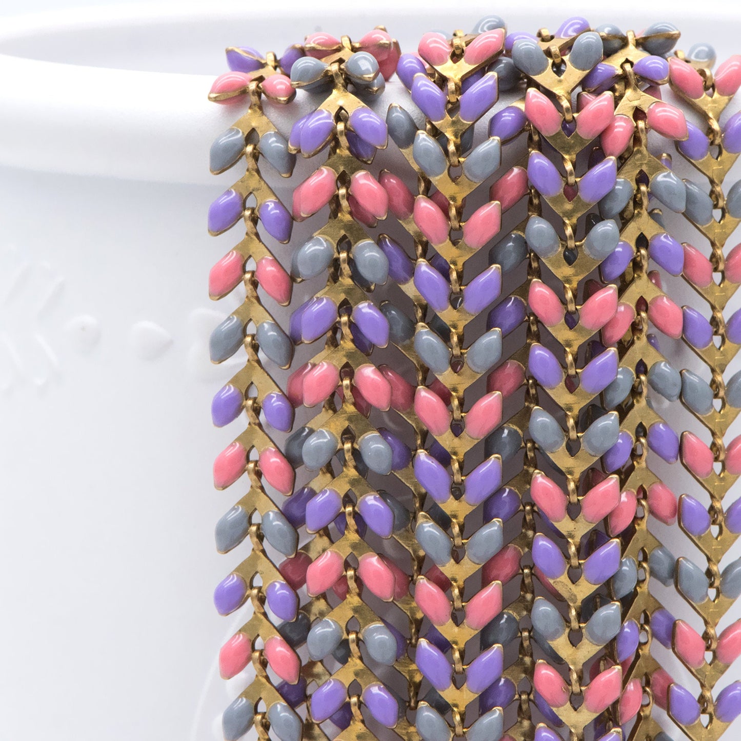 Rainbow Enamel Brass Chevron Chain 6mm, Flat Herringbone Designer Chain, Mix Color (#LK-046-3)/ 1 Meter=3.3ft