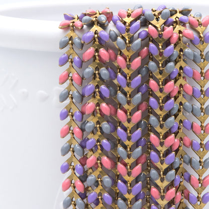 Rainbow Enamel Brass Chevron Chain 6mm, Flat Herringbone Designer Chain, Mix Color (#LK-046-3)/ 1 Meter=3.3ft