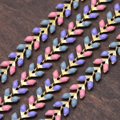 Rainbow Enamel Brass Chevron Chain 6mm, Flat Herringbone Designer Chain, Mix Color (#LK-046-3)/ 1 Meter=3.3ft