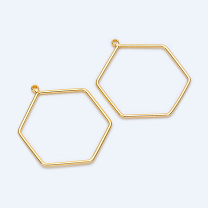 10pcs Gold hexagon wire Charms 26x21mm, 18K Gold plated Brass, Geometric Hoop Pendants (GB-368-A)