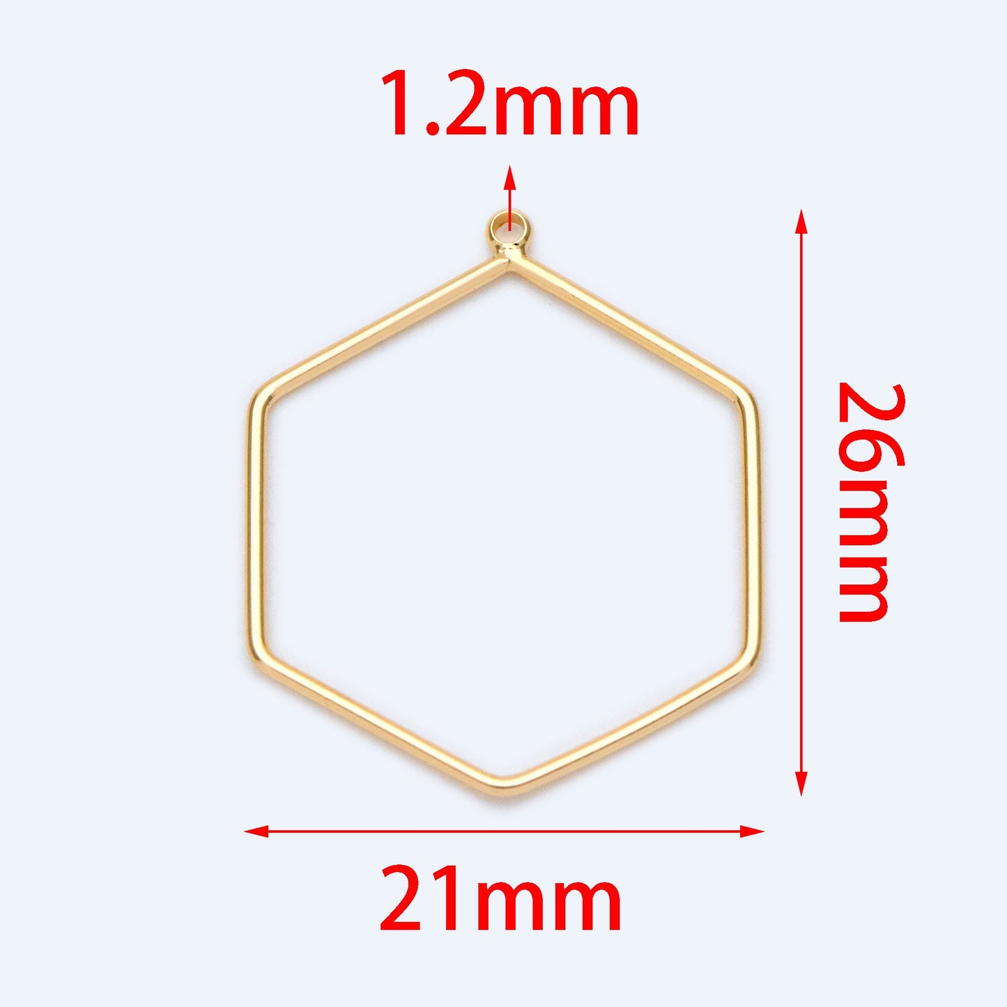 10pcs Gold hexagon wire Charms 26x21mm, 18K Gold plated Brass, Geometric Hoop Pendants (GB-368-A)